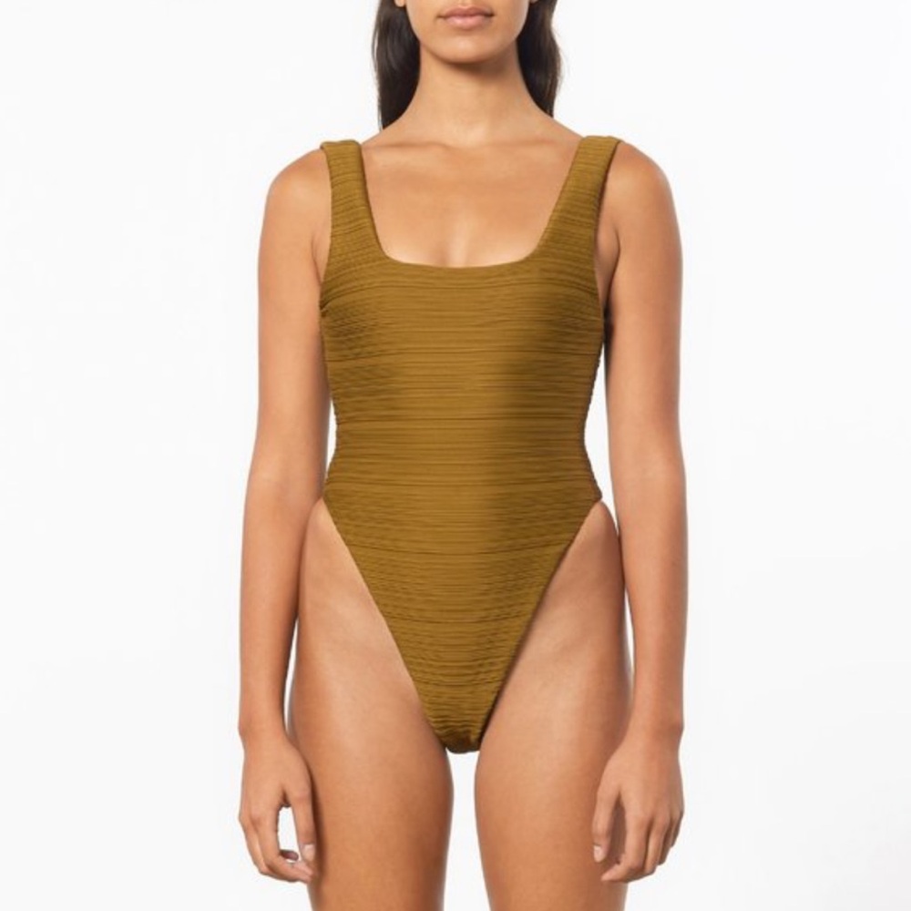 Mara Hoffman Olive Ribbed One-Piece Swimsuit
